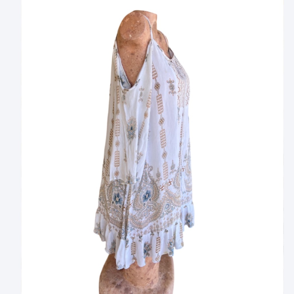 Cotton Peasant Sundress with Strap & Off-the-Shoulder 3/4 Sleeve Length - Picture 5 of 10